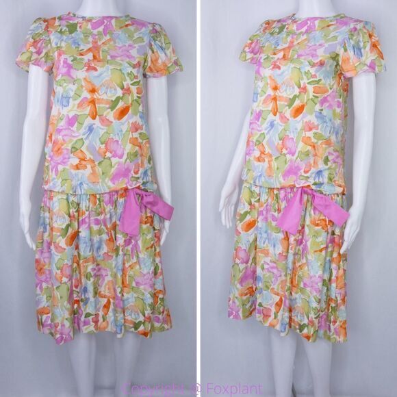 Vintage Sylvia Whyte for Saks Fifth Avenue multicolor floral print dress size 14 - Picture 2 of 16